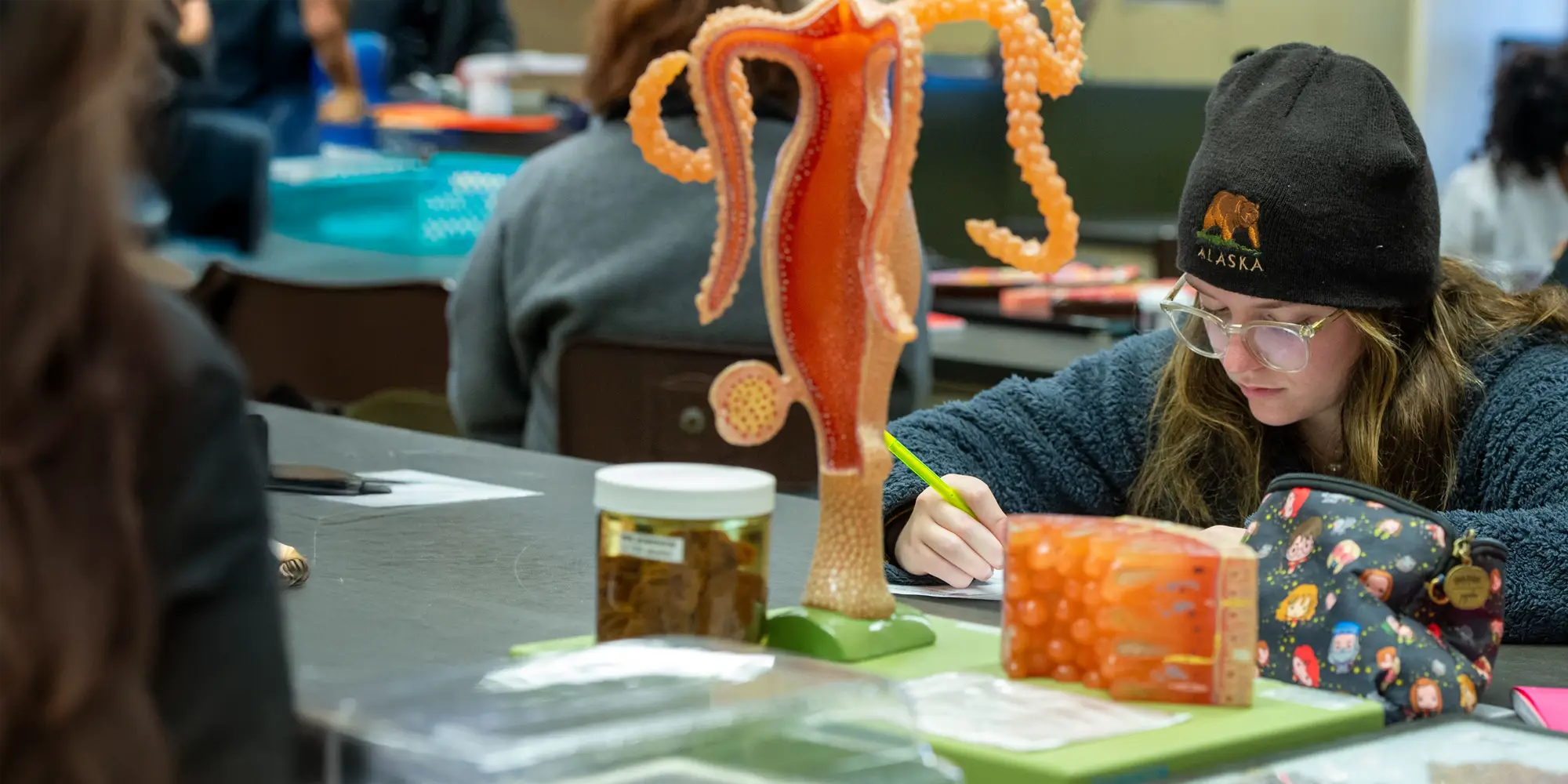 SIU biological science student working in a laboratory, using a microscope for testing and analysis